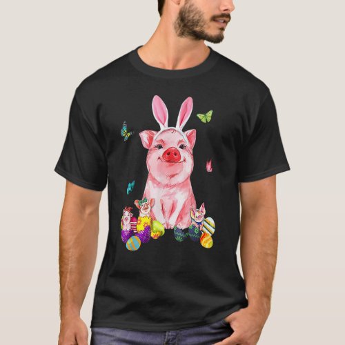 Easter Bunny Spring Pig Bow Egg Hunting Basket Eas T_Shirt