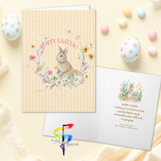 Easter Bunny Spring Wildflowers w Yellow Ribbons Holiday Card