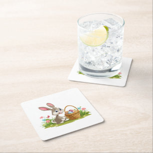Easter bunny square paper coaster