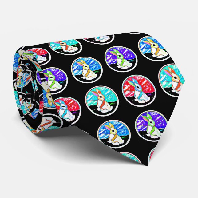 Easter Bunny Stained Glass Neck Tie (Rolled)