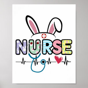 Easter Bunny Stethoscope Heartbeat Medical Nurse D Poster