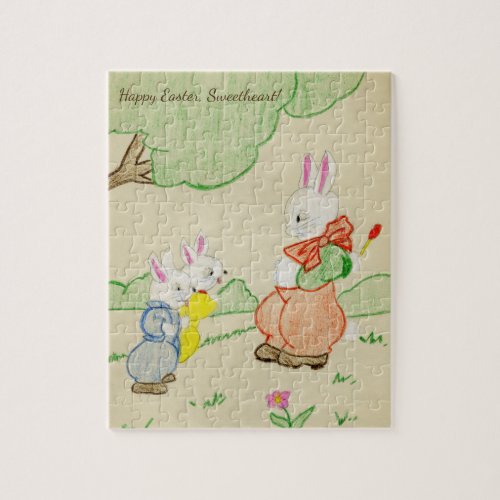 Easter Bunny Sweetheart White Rabbits Jigsaw Puzzle