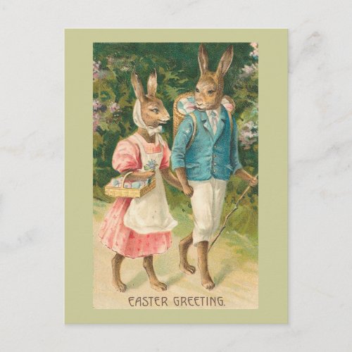 Easter Bunny Sweethearts Vintage Holiday Postcard