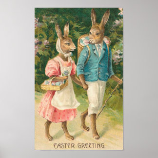Easter Bunny Sweethearts Vintage Poster