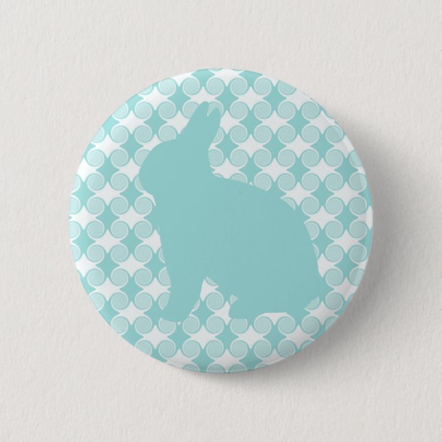 Easter Bunny Swirls Button, Light Blue Pinback Button (Front)