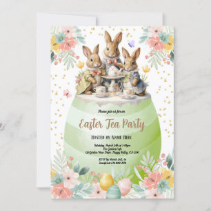 Easter Bunny Tea Party Invitation. Pastel Green Invitation