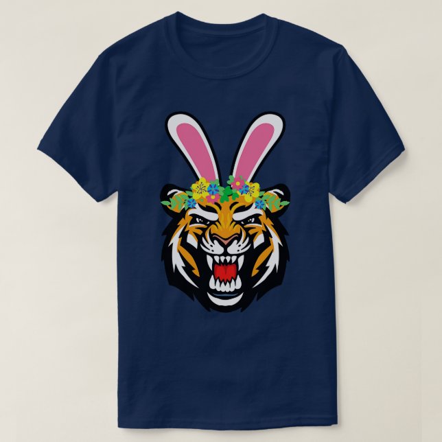 Easter bunny tiger with flowers  T-Shirt (Design Front)