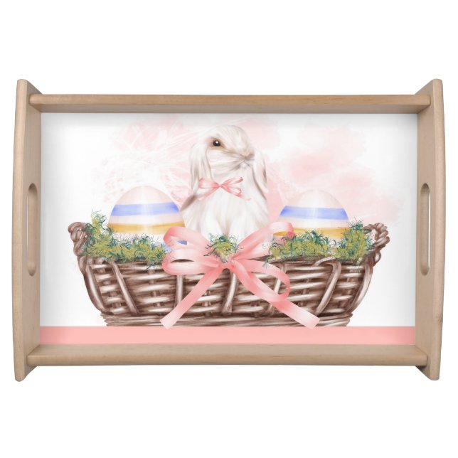 Easter Bunny Tray with White Bunny in Basket (Front)