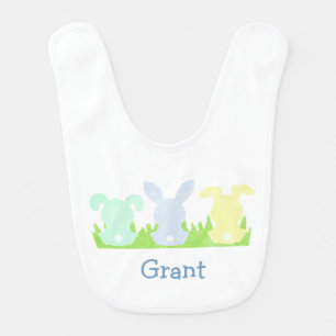 Easter Bunny Trio, Pastel Watercolor Boy Baby Bib