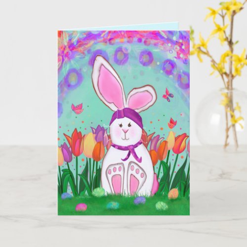 Easter Bunny Tulips Girly Cute Flowers  Card