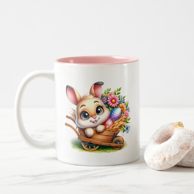 Easter Bunny  Two-Tone Coffee Mug (With Donut)