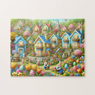 Easter Bunny Village,  Pastel Painted Cottages Jigsaw Puzzle