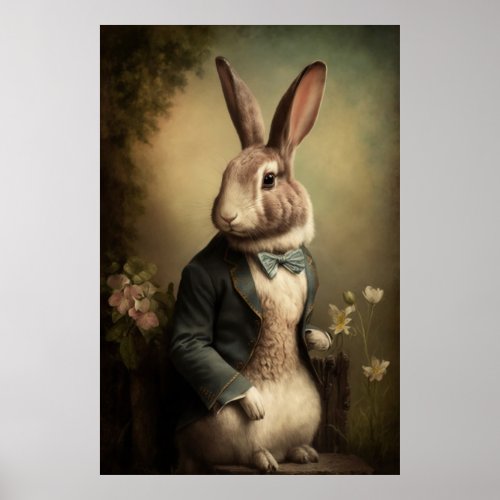 Easter Bunny Vintage Portrait Printable Art Poster