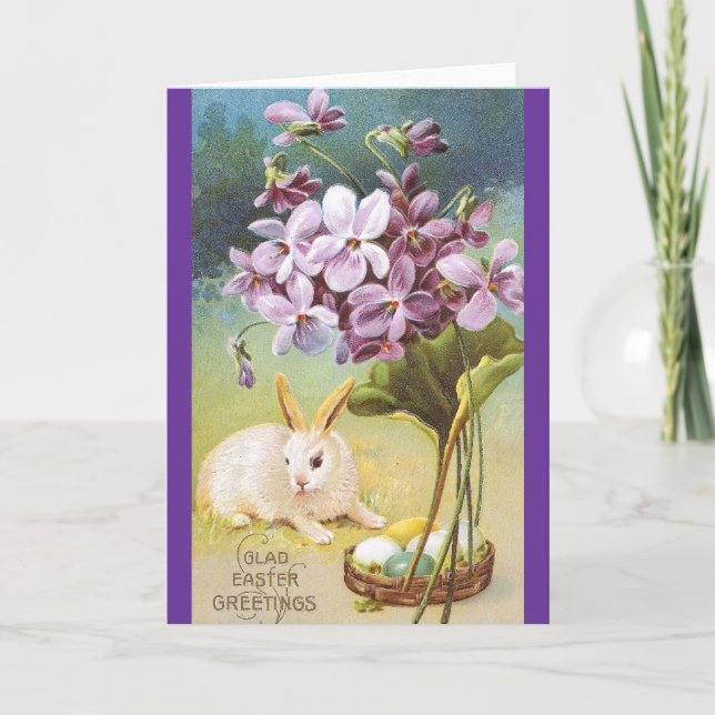 Easter Bunny & Violets Holiday Card (Front)