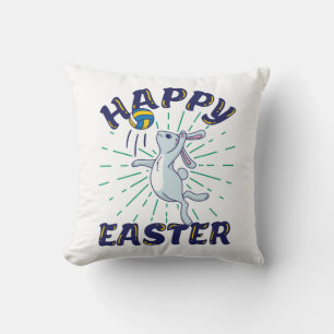 Easter Bunny Volleyball Jump Serve Throw Pillow