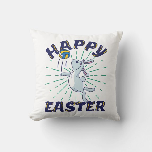 Easter Bunny Volleyball Jump Serve Throw Pillow (Front)