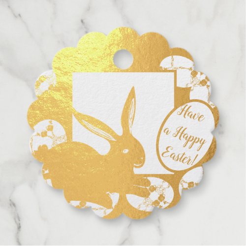 Easter Bunny w Eggs Rose Patterned    Foil Favor Tags