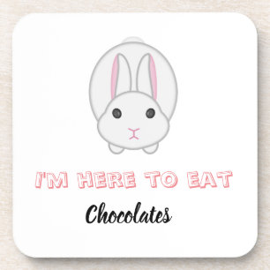 Easter bunny waiting to eat chocolates beverage coaster