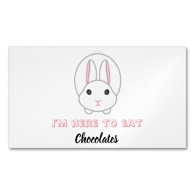 Easter bunny waiting to eat chocolates     business card magnet (Front)