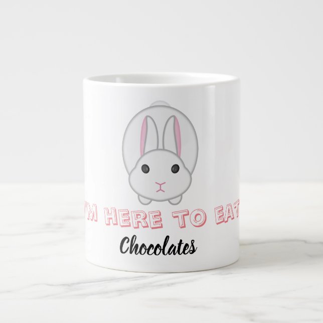 Easter bunny waiting to eat chocolates           giant coffee mug (Front)
