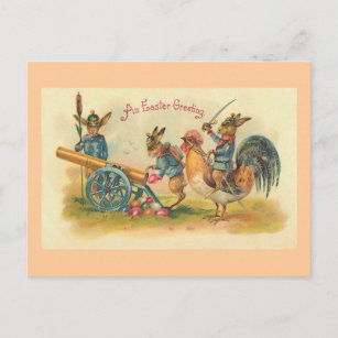 Easter Bunny War Vintage Holiday Postcard