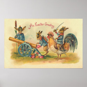 Easter Bunny War Vintage Poster