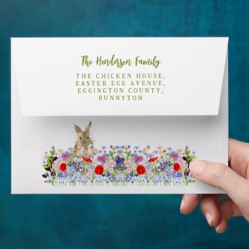 Easter Bunny Watercolor Floral Return Address  Envelope