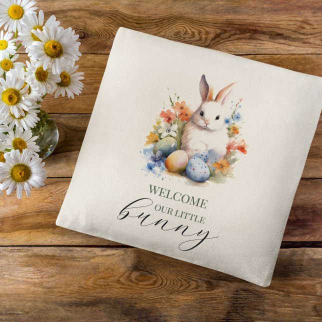 Easter Bunny | Welcome Little Bunny Throw Pillow (Creator Uploaded)