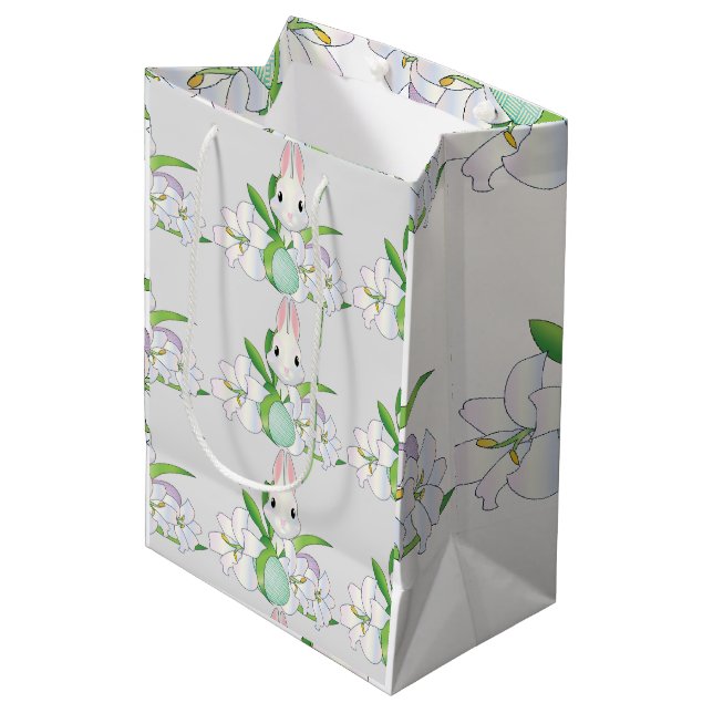 Easter Bunny White Lilies   Medium Gift Bag (Front Angled)