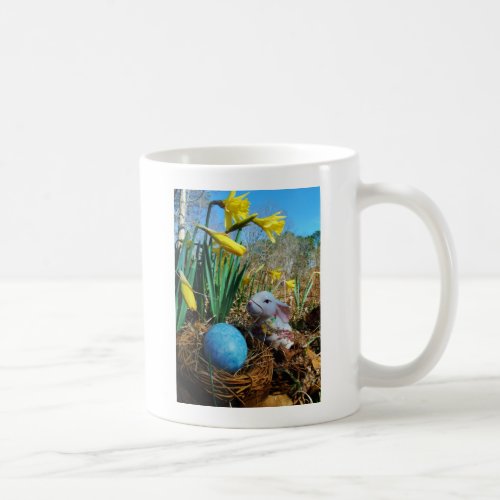 Easter Bunny   white Rabbit  blue egg Coffee Mug