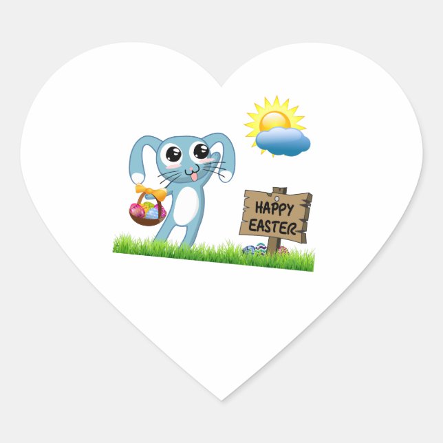 Easter Bunny wishes a Happy Easter Heart Sticker (Front)