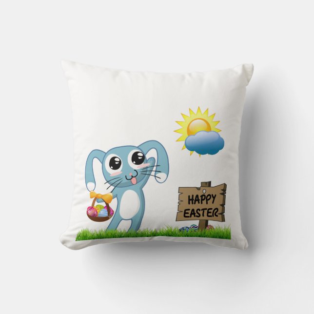 Easter Bunny wishes a Happy Easter Throw Pillow (Front)