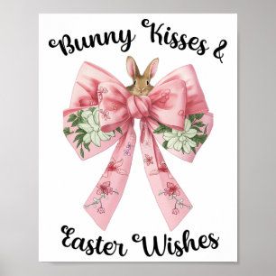 Easter Bunny Wishes Coquette Pink Bow Flowers Desi Poster