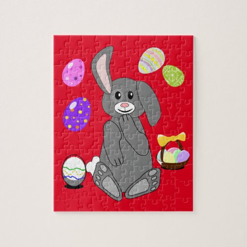 EASTER BUNNY WITH BASKET AND COLORED EGGS PUZZLE JIGSAW PUZZLE