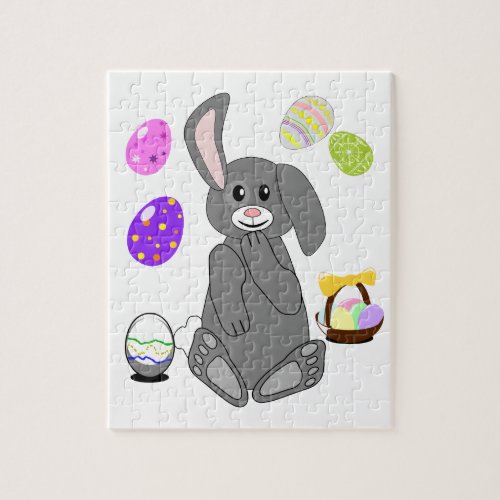 EASTER BUNNY WITH BASKET AND COLORED EGGS PUZZLE JIGSAW PUZZLE