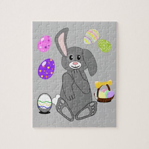 EASTER BUNNY WITH BASKET AND COLORED EGGS PUZZLE JIGSAW PUZZLE