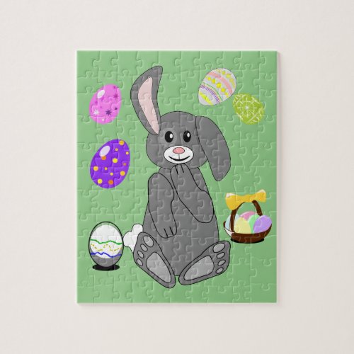 EASTER BUNNY WITH BASKET AND COLORED EGGS PUZZLE JIGSAW PUZZLE