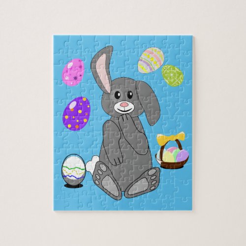 EASTER BUNNY WITH BASKET AND COLORED EGGS PUZZLE JIGSAW PUZZLE