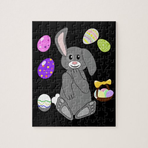 EASTER BUNNY WITH BASKET AND COLORED EGGS PUZZLE JIGSAW PUZZLE