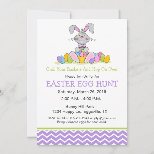 Easter Bunny with Basket Egg Hunt Invitation