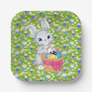 Easter Bunny with Basket Egg Hunt Party Paper Plates