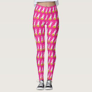 Easter Bunny with Basket Fuchsia Background Leggings