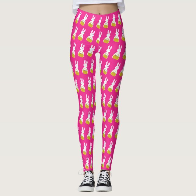 Easter Bunny with Basket Fuchsia Background Leggings (Front)