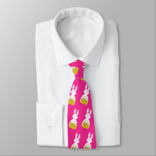 Easter Bunny with Basket Fuchsia background Neck Tie