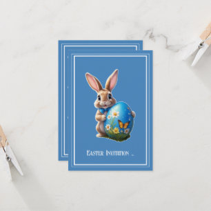 Easter bunny with blue ribbon invitation
