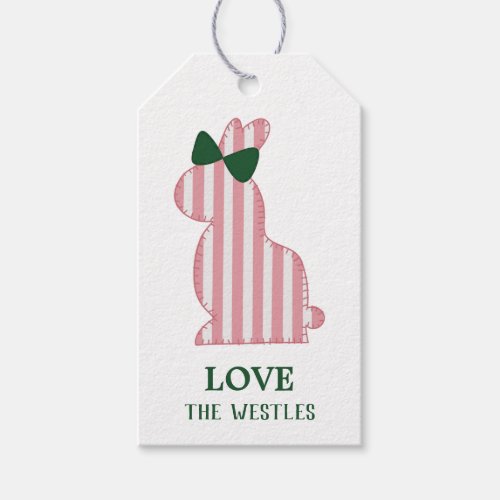 Easter Bunny with Bow Modern Pink Stripe Gift Tags