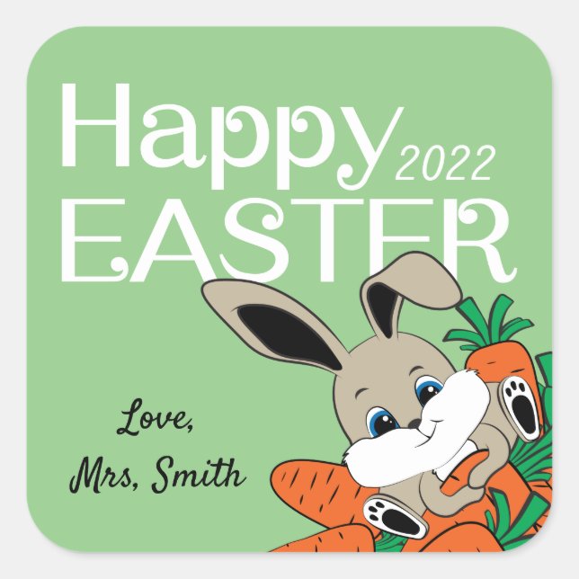 Easter Bunny with Carrots Gift Sticker & Labels (Front)