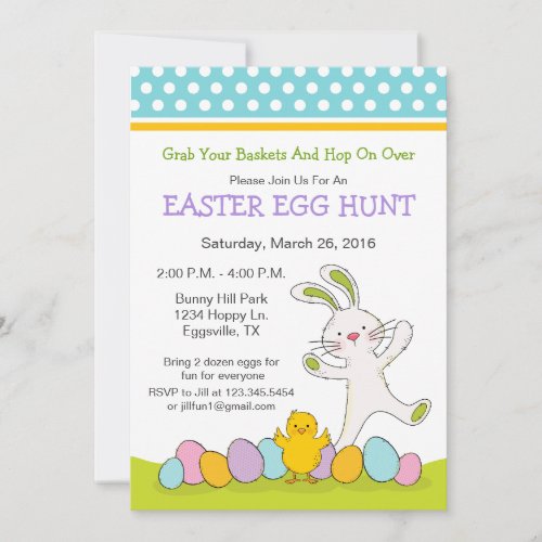 Easter Bunny with chick Egg Hunt Invitation