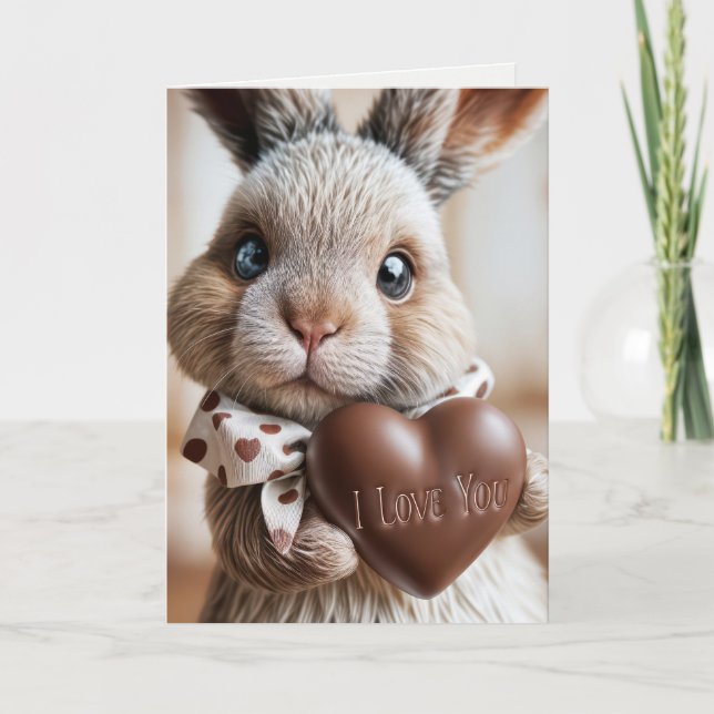 Easter Bunny With Chocolate Heart Holiday Card (Front)