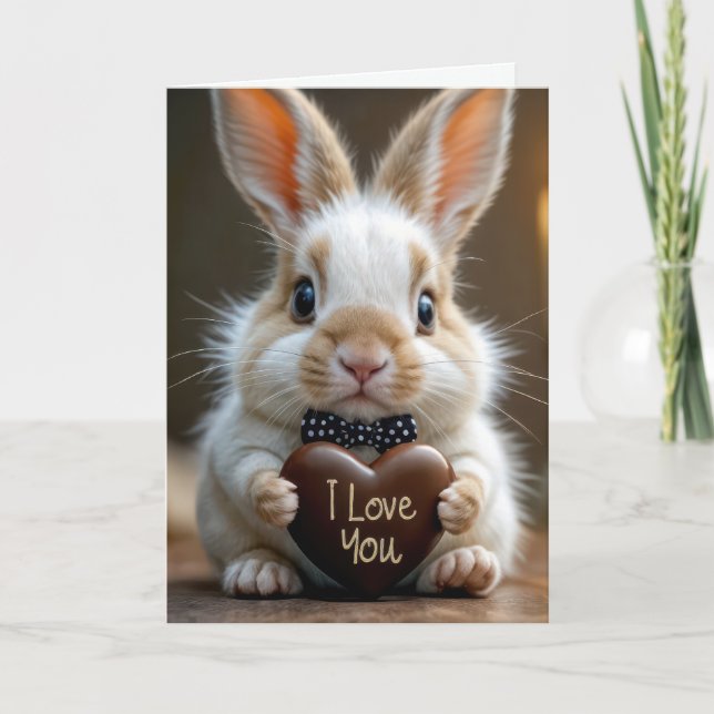 Easter Bunny With Chocolate Heart Holiday Card (Front)